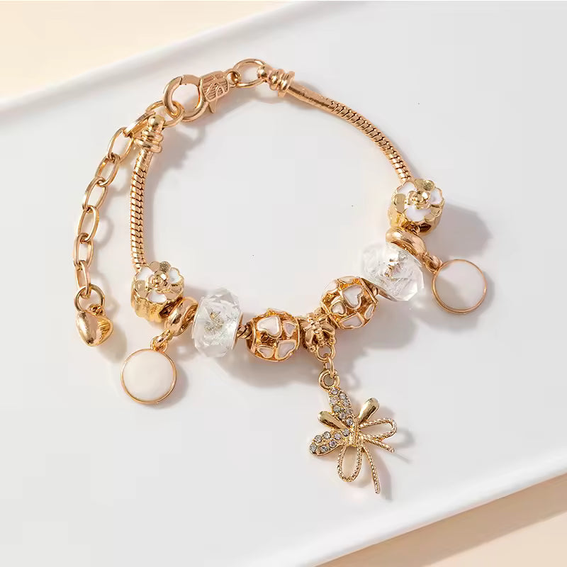 Aestify™ Crystal Bloom Charm Bracelet – 18K Gold Tone