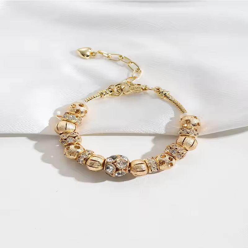 Aestify™ Gold Aura Charm Bracelet – 18K Gold Tone | Crystal CZ Beads