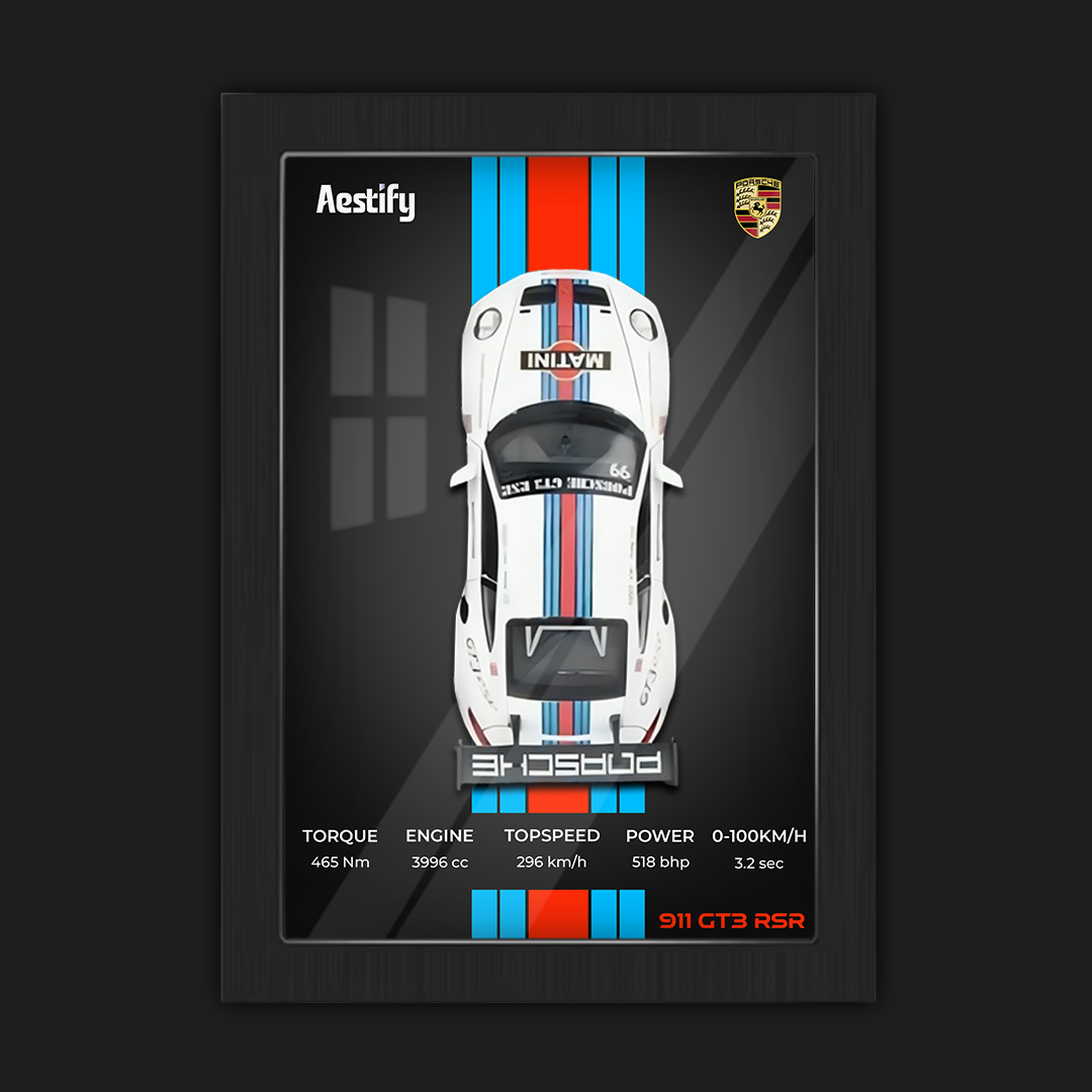 Aestify™ 3D Car Frame for Porche 911 GT3 RSR Alloy Metal Car Model