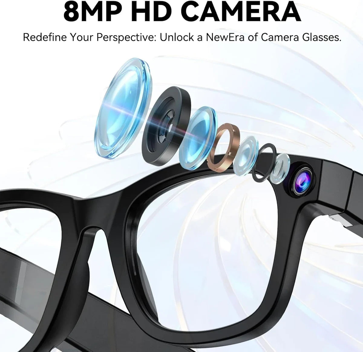 Gen 2 Smart AI Glasses for Men, Women - 2X Battery Life, 3K Ultra HD Resolution, 12 MP Ultra-Wide Camera, Audio, Video, Transitions | 1 Year Warranty | 15-Days return