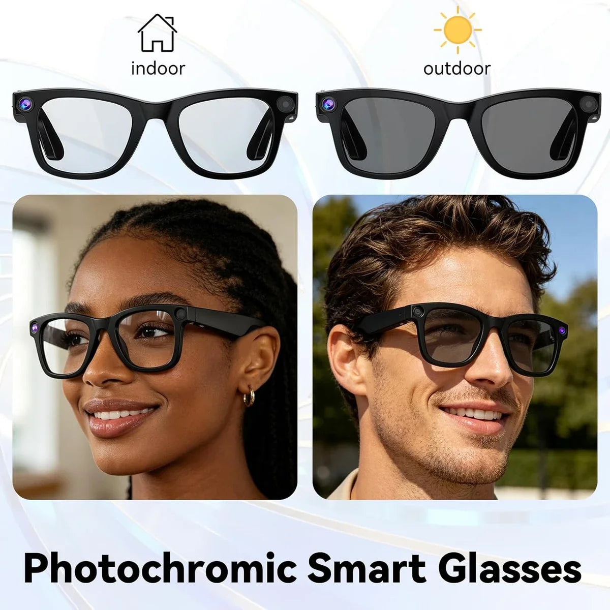 Gen 2 Smart AI Glasses for Men, Women - 2X Battery Life, 3K Ultra HD Resolution, 12 MP Ultra-Wide Camera, Audio, Video, Transitions | 1 Year Warranty | 15-Days return