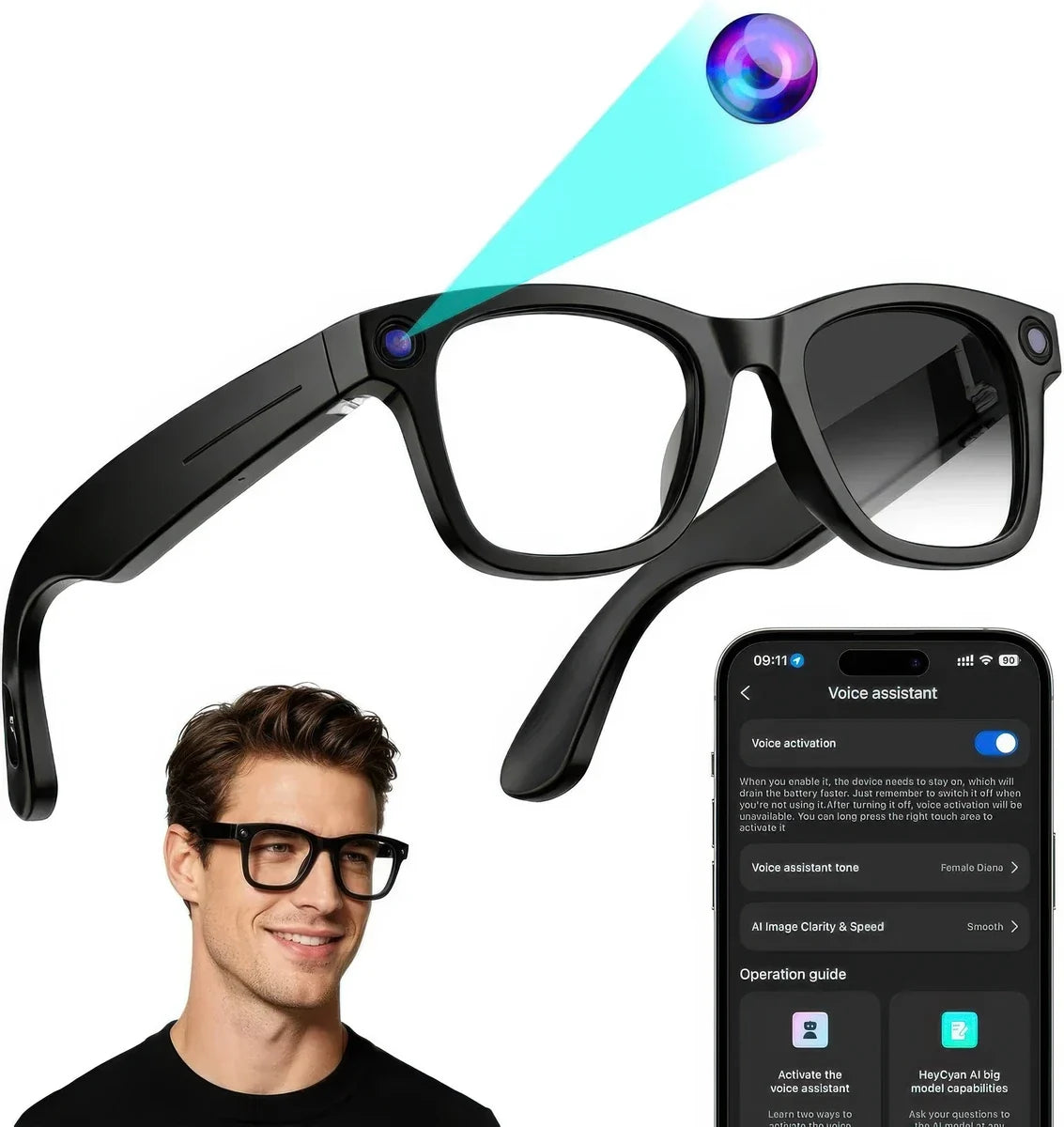 Gen 2 Smart AI Glasses for Men, Women - 2X Battery Life, 3K Ultra HD Resolution, 12 MP Ultra-Wide Camera, Audio, Video, Transitions | 1 Year Warranty | 15-Days return