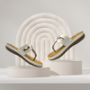 Aestify Women’s Comfort Thong Sandals – White Slip-On Flats with Cushioned Sole & Metallic Trim