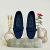 Aestify Women’s Navy Blue Loafers with Bow – Comfortable Slip-On Driving Flats for Everyday Wear