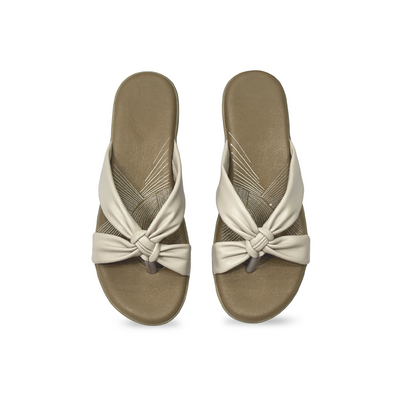 Aestify Women’s Cream Knotted Wedge Sandals – Soft Cushioned Slip-On Platform Flip-Flops