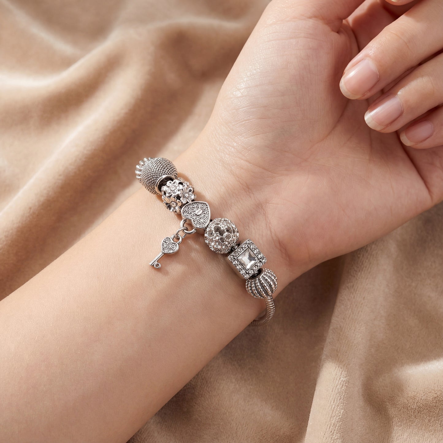 Aestify™ Silver Luxe Crystal Charm Bracelet – Premium CZ Stones