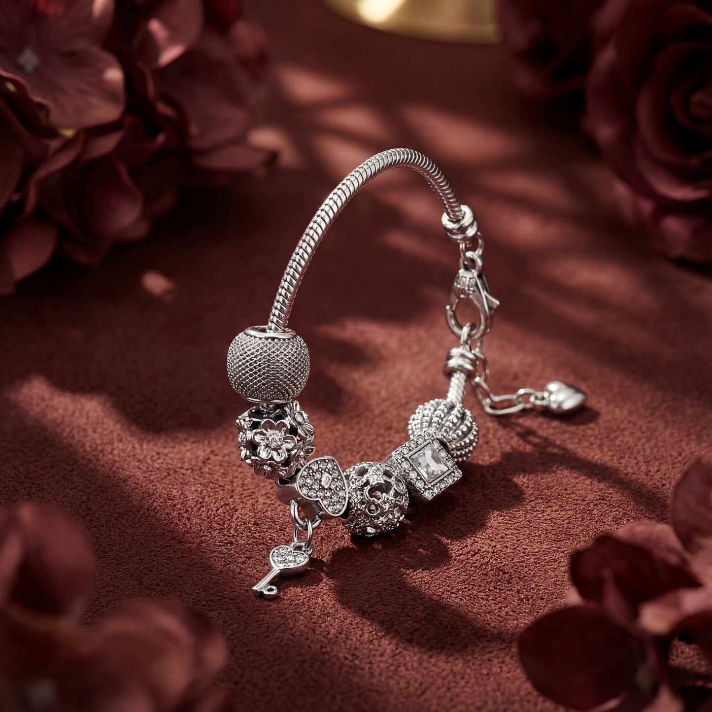 Aestify™ Silver Luxe Crystal Charm Bracelet – Premium CZ Stones