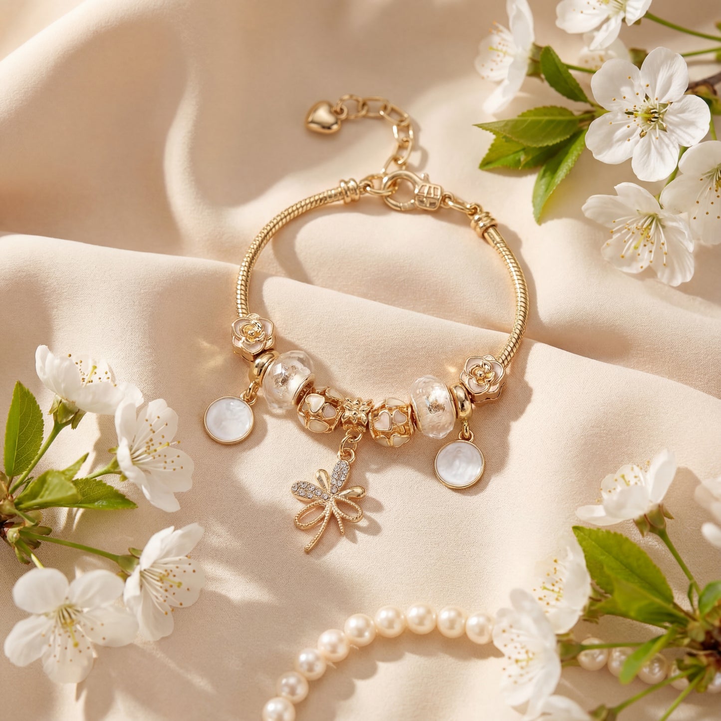 Aestify™ Crystal Bloom Charm Bracelet – 18K Gold Tone