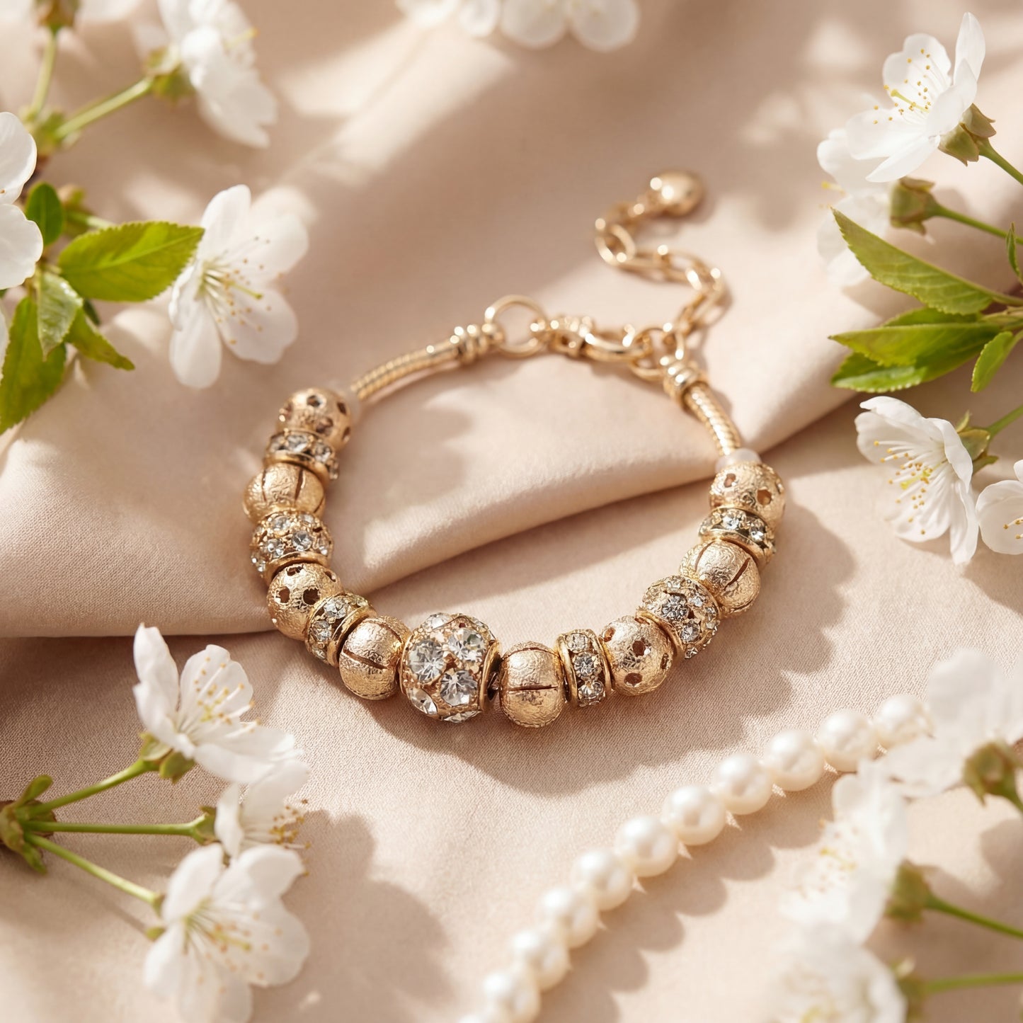 Aestify™ Gold Aura Charm Bracelet – 18K Gold Tone | Crystal CZ Beads