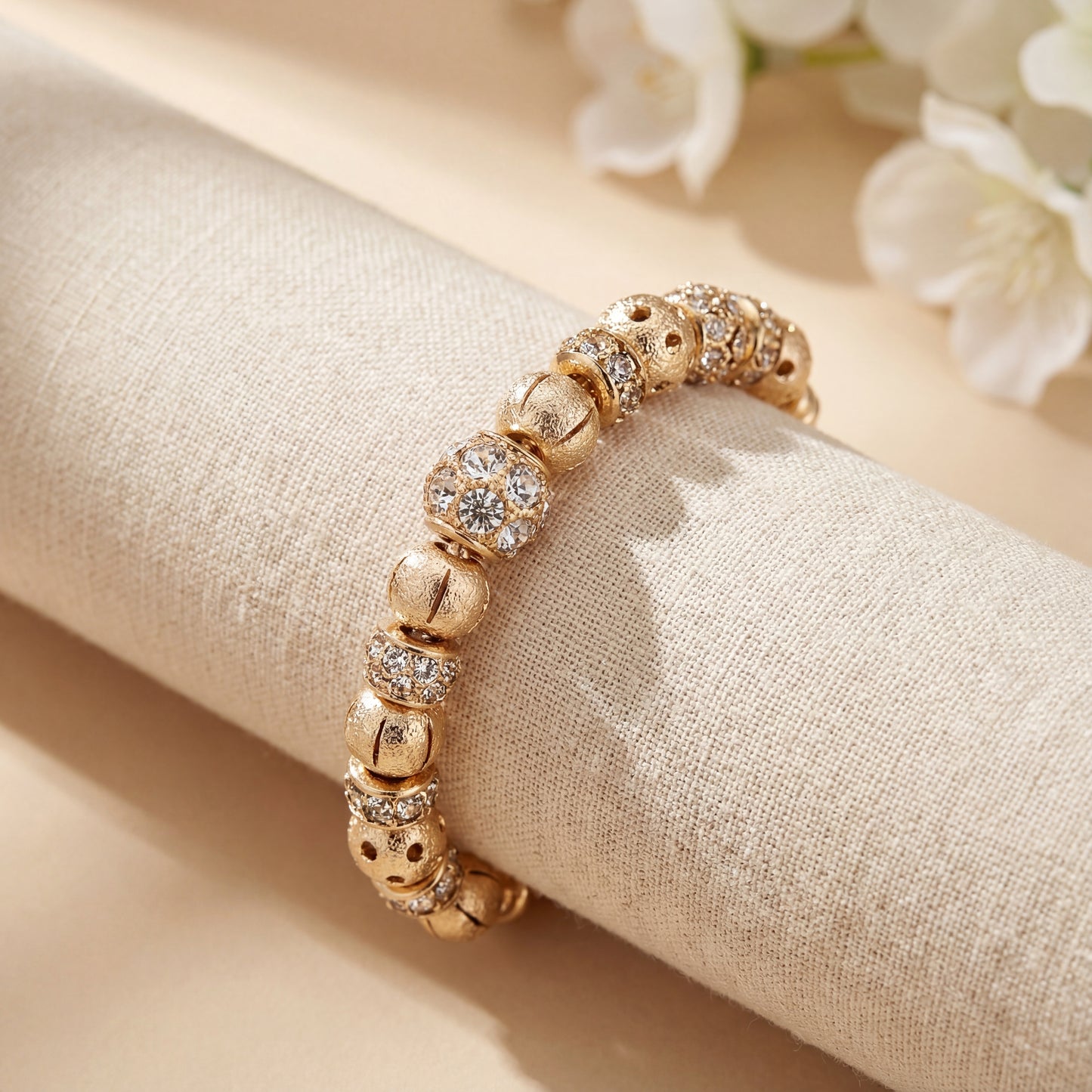 Aestify™ Gold Aura Charm Bracelet – 18K Gold Tone | Crystal CZ Beads