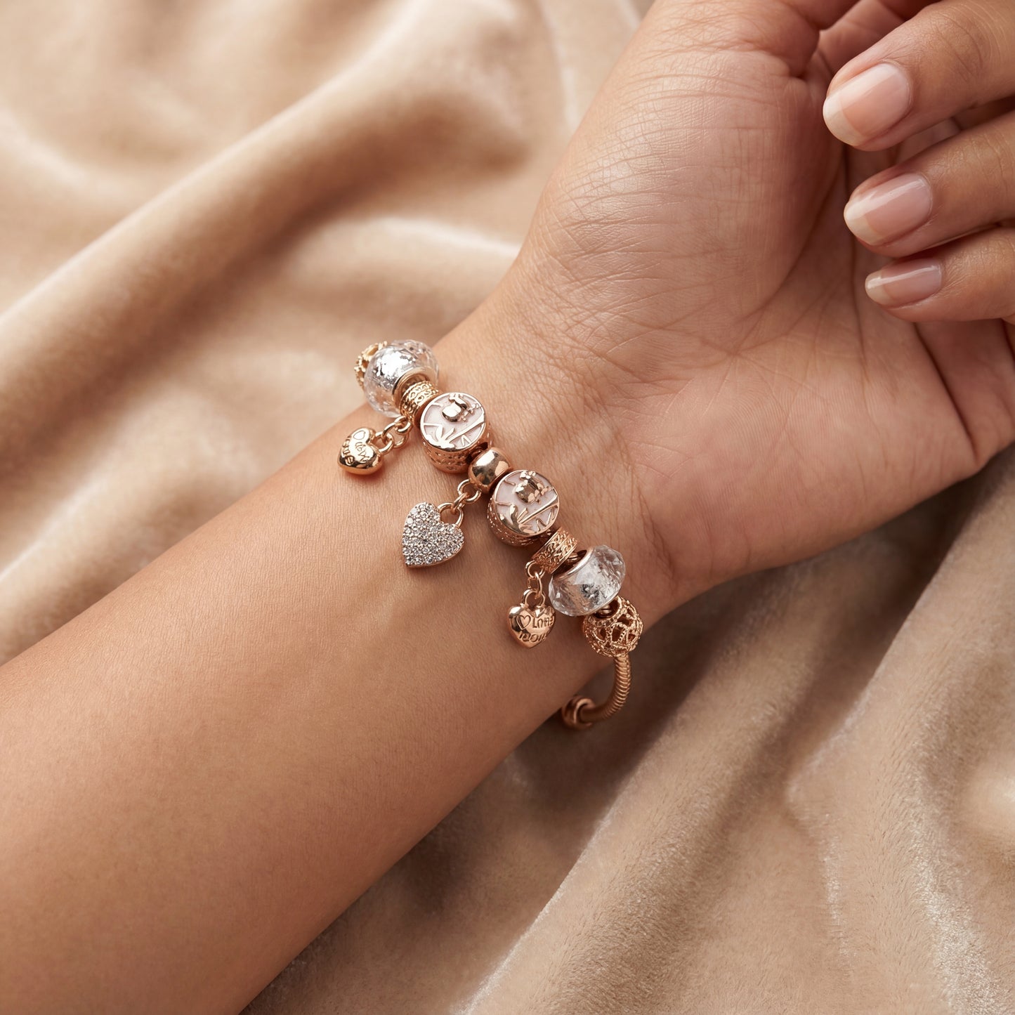 Aestify™ Golden Bloom Charm Bracelet – 18K Gold Tone | Crystal CZ Beads