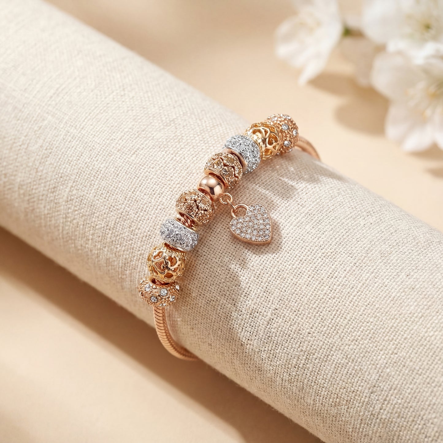 Aestify™ Luxe Crystal Heart Charm Bracelet – 18K Gold Tone
