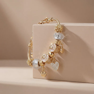 Aestify™ Golden Bloom Charm Bracelet – 18K Gold Tone | Crystal CZ Beads